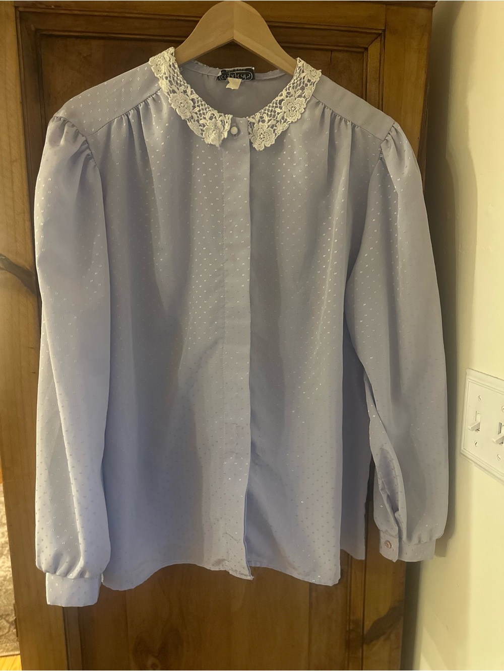Vintage Lilac Purple Sheer Top Lace Collar Button Down Blouse M/L